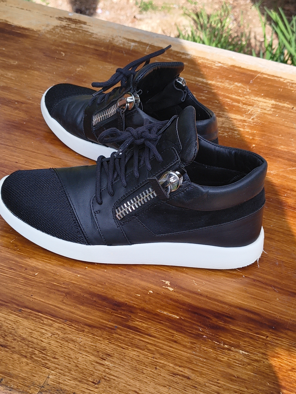 Giuseppe Zanotti Black Low Top Sneakers Double Zip Leather EU/40/US 9 Designer